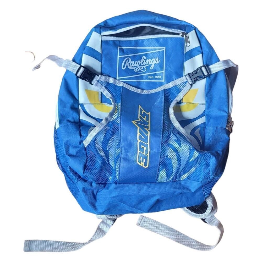 Rawlings Savage Blue Yellow White Baseball Backpack SZ M 16" 2 Side Bat Sleeves